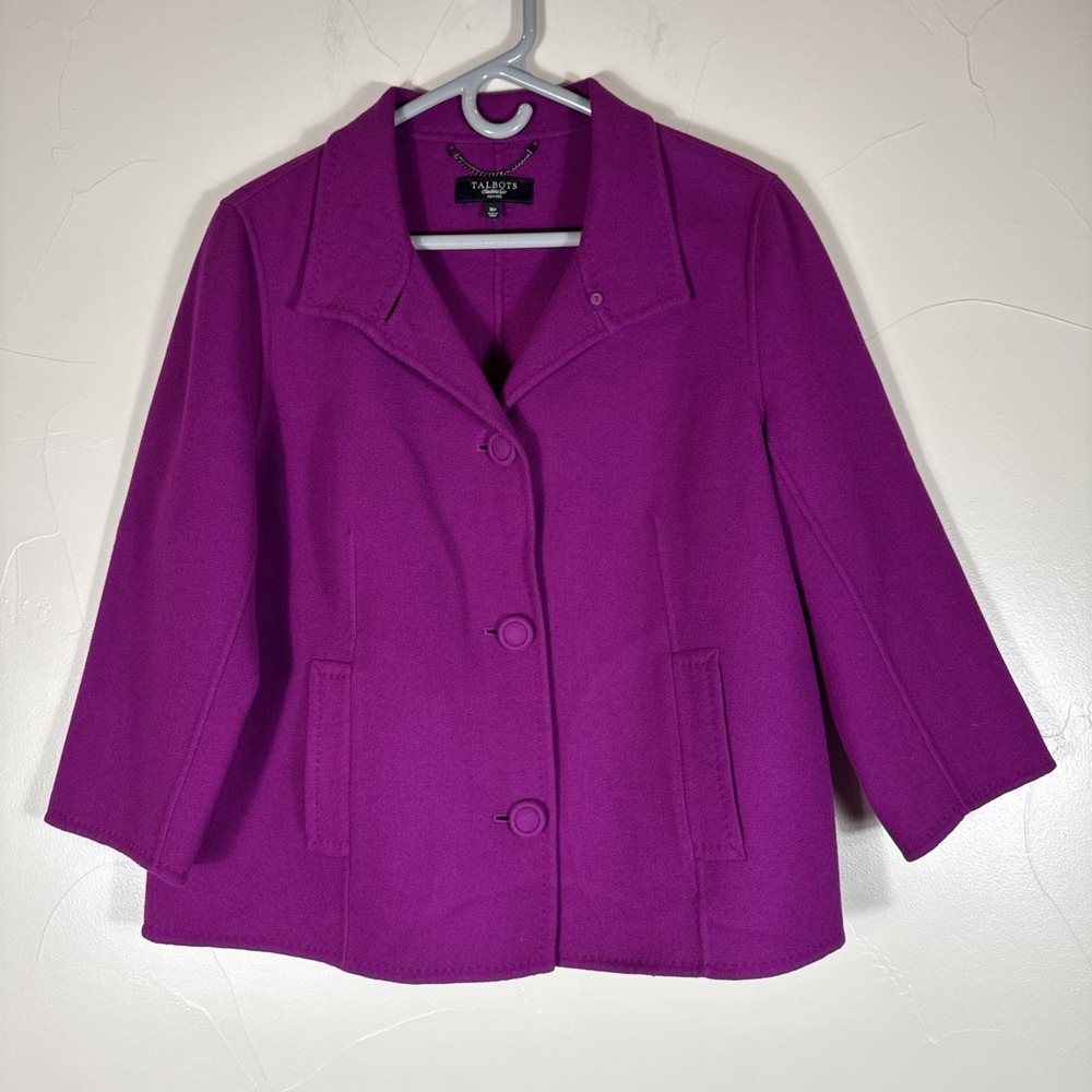 Talbots Coat Womens 16p Burgundy Berry Wool Blazer Jacket Career Topper Academia